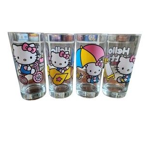 2013 Sanrio Hello Kitty 15oz Cooler Glass 4 Pack Drinking Tumbler Set | Full Set